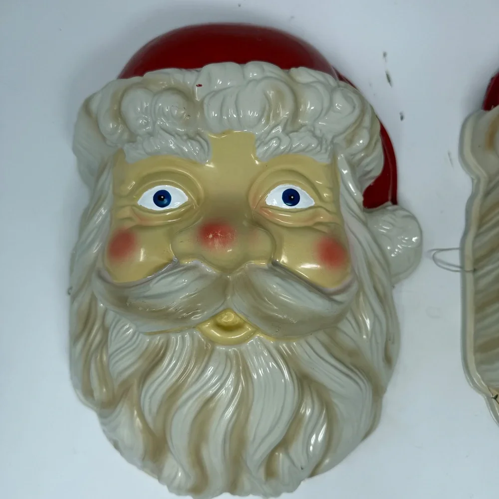 Vintage‎ Plastic Santa Claus Face Mask Thin Plastic Large 12x9x6 Lot of 2